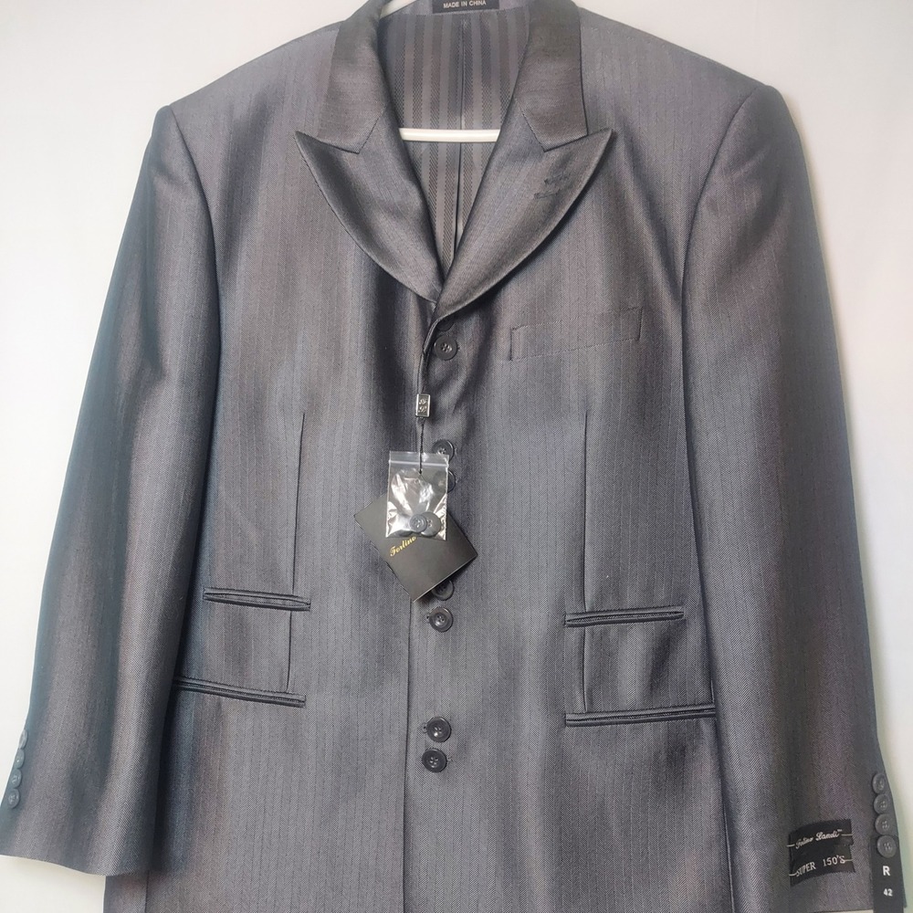 Fortino Landi Gray Herringbone Blazer Mens 42R Super 150s New with‎ Tags